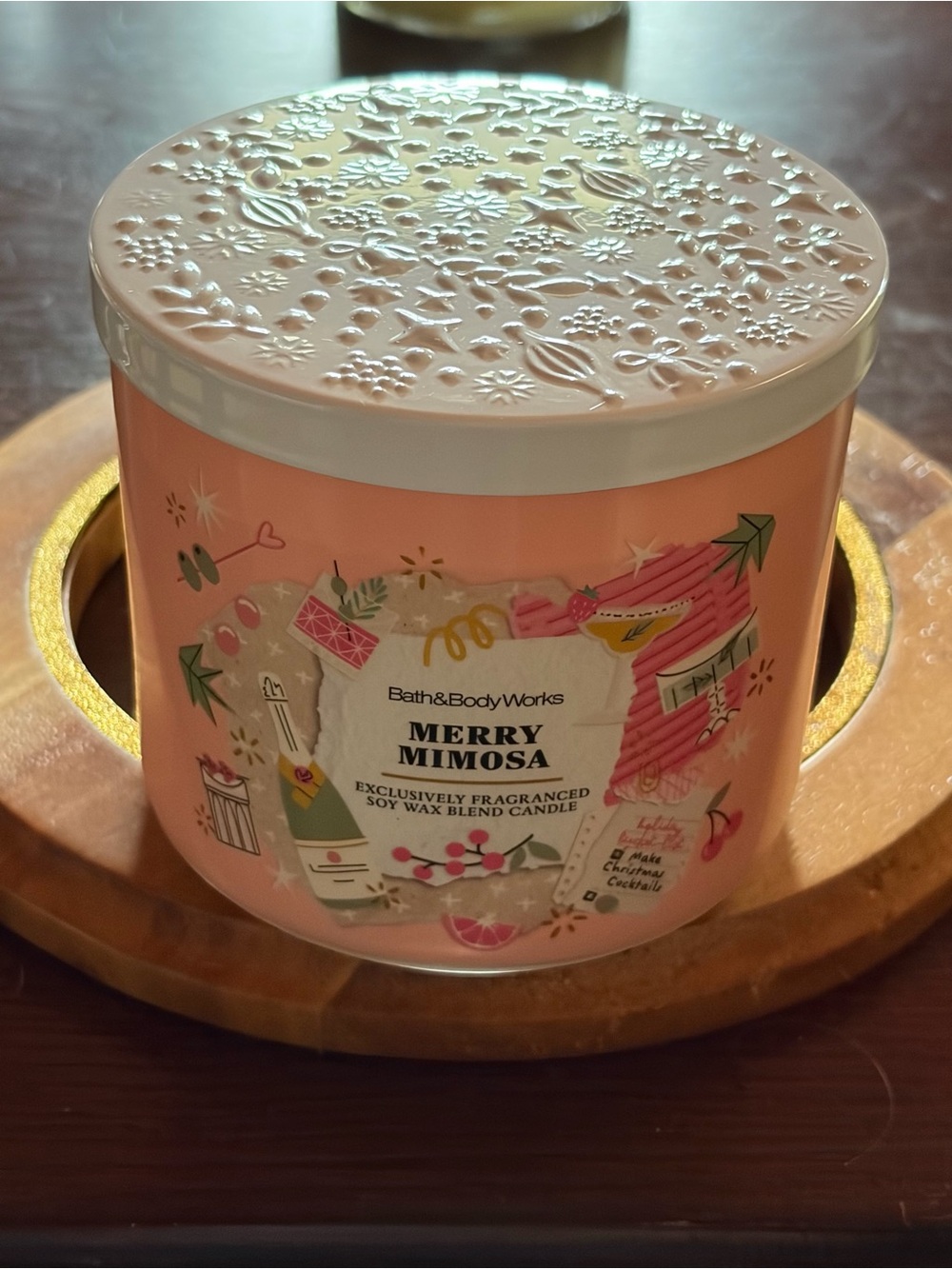 Bath & Body Works Merry Mimosa Candle - Pink and White